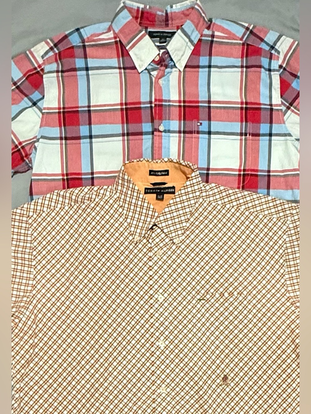 Tommy Hilfiger Men's XL Short Sleeve Button Down Plaid And Honeycomb Shirts
